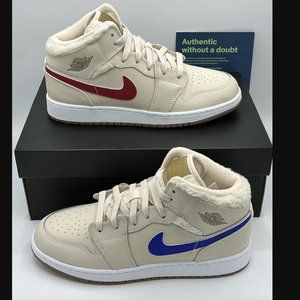 Air Jordan 1 Mid Fleece Utility Size 5.5Y Women 7 DO2207-264 NEW WITH BOX